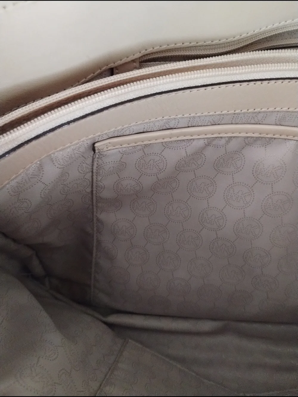Michael Kors Rare Monogram Checkered Tote Bag with Beige Trim